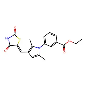 (E)-ethyl 3-(3-((2,4-dioxothiazolidin-5-ylidene)methyl)-2,5-dimethyl-1H-pyrrol-1-yl)benzoate structure
