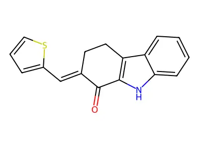 2-[(E)-2-thienylmethylidene]-2,3,4,9-tetrahydro-1H-carbazol-1-one structure