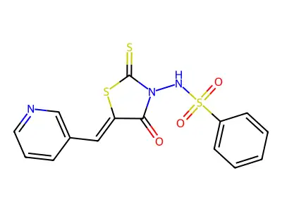 N-[(5Z)-4-oxo-5-(pyridin-3-ylmethylidene)-2-thioxo-1,3-thiazolidin-3-yl]benzenesulfonamide structure