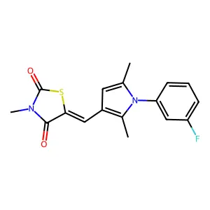 (5E)-5-[[1-(3-fluorophenyl)-2,5-dimethylpyrrol-3-yl]methylidene]-3-methyl-1,3-thiazolidine-2,4-dione structure