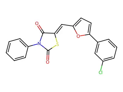 (5Z)-5-[[5-(3-chlorophenyl)furan-2-yl]methylidene]-3-phenyl-1,3-thiazolidine-2,4-dione structure