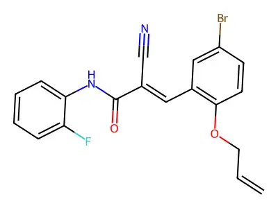 (E)-3-(5-bromo-2-prop-2-enoxyphenyl)-2-cyano-N-(2-fluorophenyl)prop-2-enamide structure