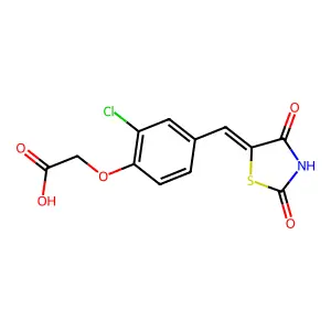 {2-chloro-4-[(E)-(2,4-dioxo-1,3-thiazolidin-5-ylidene)methyl]phenoxy}acetic acid structure