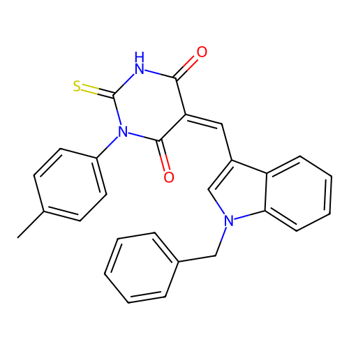 (5Z)-5-[(1-benzyl-1H-indol-3-yl)methylidene]-1-(4-methylphenyl)-2-sulfanylpyrimidine-4,6(1H,5H)-dione structure