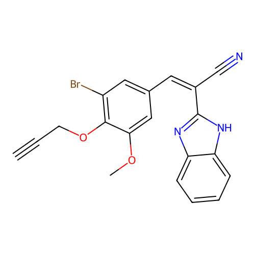 (Z)-2-(1H-benzimidazol-2-yl)-3-(3-bromo-5-methoxy-4-prop-2-ynoxyphenyl)prop-2-enenitrile structure