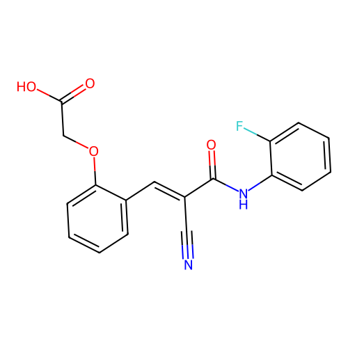 2-(2-{2-Cyano-2-[(2-fluorophenyl)carbamoyl]eth-1-en-1-yl}phenoxy)acetic acid structure