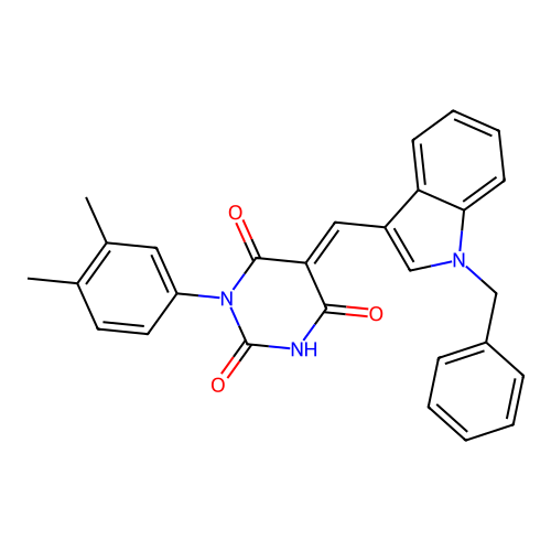5-[(1-benzylindol-3-yl)methylidene]-1-(3,4-dimethylphenyl)-1,3-diazinane-2,4,6-trione structure