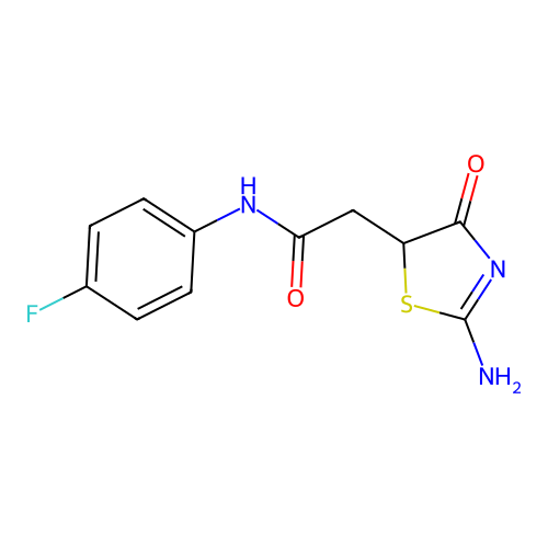 N-(4-fluorophenyl)-2-(2-imino-4-oxothiazolidin-5-yl)acetamide structure