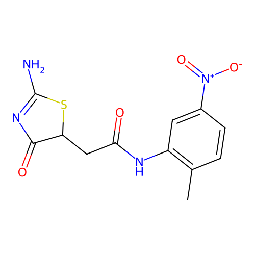 2-(2-imino-4-oxothiazolidin-5-yl)-N-(2-methyl-5-nitrophenyl)acetamide structure