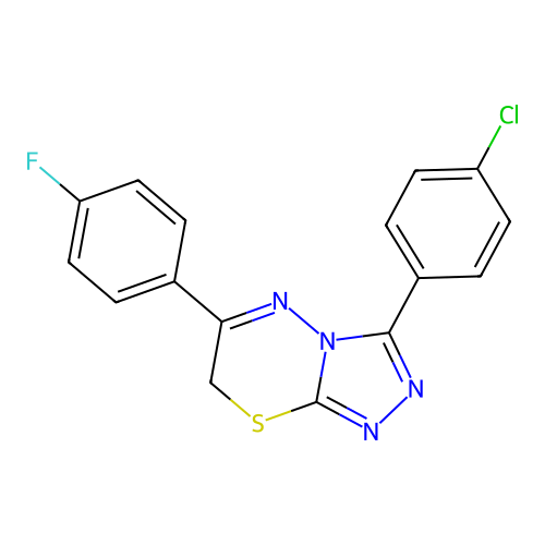 3-(4-chlorophenyl)-6-(4-fluorophenyl)-7H-[1,2,4]triazolo[3,4-b][1,3,4]thiadiazine structure