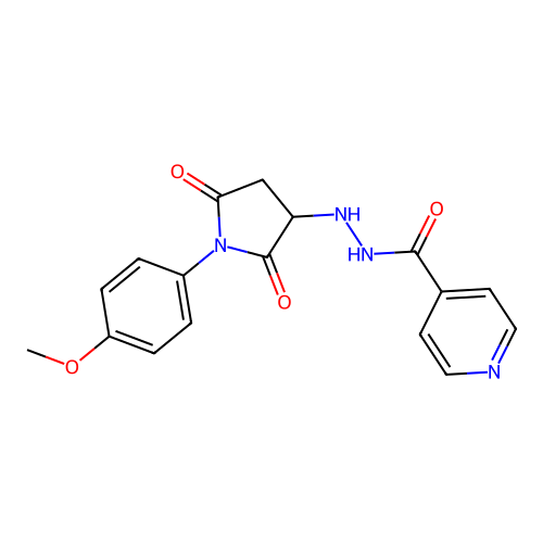 N'-[1-(4-methoxyphenyl)-2,5-dioxopyrrolidin-3-yl]pyridine-4-carbohydrazide structure