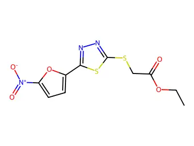 Acetic acid, [[5-(5-nitro-2-furanyl)-1,3,4-thiadiazol-2-yl]thio]-, ethyl ester structure
