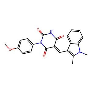(5Z)-5-[(1,2-dimethyl-1H-indol-3-yl)methylidene]-1-(4-methoxyphenyl)pyrimidine-2,4,6(1H,3H,5H)-trione structure