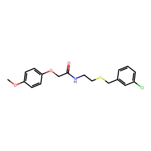 N-[2-[(3-chlorophenyl)methylsulfanyl]ethyl]-2-(4-methoxyphenoxy)acetamide structure