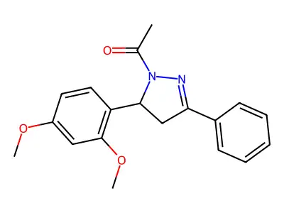 1-[5-(2,4-dimethoxyphenyl)-3-phenyl-4,5-dihydro-1H-pyrazol-1-yl]ethan-1-one structure