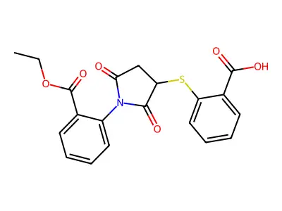 2-({1-[2-(Ethoxycarbonyl)phenyl]-2,5-dioxopyrrolidin-3-yl}sulfanyl)benzoic acid structure