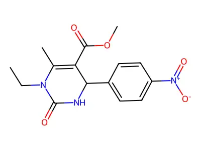 methyl 1-ethyl-6-methyl-4-(4-nitrophenyl)-2-oxo-1,2,3,4-tetrahydropyrimidine-5-carboxylate structure