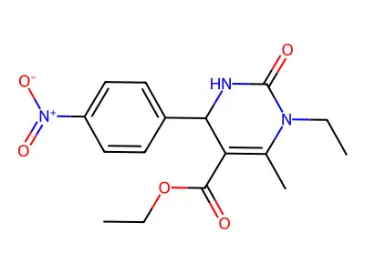 ethyl 1-ethyl-6-methyl-4-(4-nitrophenyl)-2-oxo-1,2,3,4-tetrahydropyrimidine-5-carboxylate structure