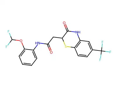 N-[2-(difluoromethoxy)phenyl]-2-[3-oxo-6-(trifluoromethyl)-3,4-dihydro-2H-1,4-benzothiazin-2-yl]acetamide structure