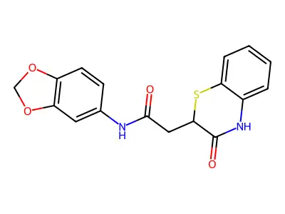 N-(1,3-benzodioxol-5-yl)-2-(3-hydroxy-2H-1,4-benzothiazin-2-yl)acetamide structure