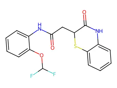 N-[2-(difluoromethoxy)phenyl]-2-(3-oxo-4H-1,4-benzothiazin-2-yl)acetamide structure