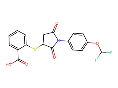 2-({1-[4-(Difluoromethoxy)phenyl]-2,5-dioxopyrrolidin-3-yl}sulfanyl)benzoic acid structure
