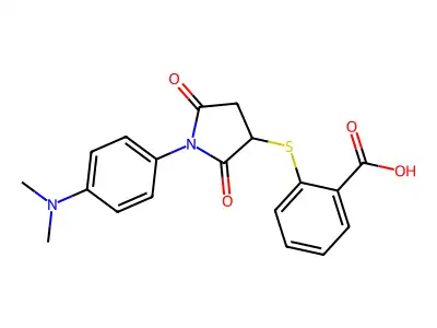 2-((1-(4-(Dimethylamino)phenyl)-2,5-dioxopyrrolidin-3-yl)thio)benzoic acid structure