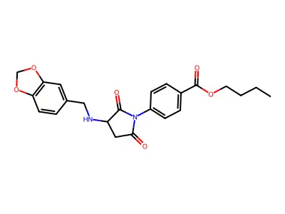 Butyl 4-{3-[(1,3-benzodioxol-5-ylmethyl)amino]-2,5-dioxopyrrolidin-1-yl}benzoate structure