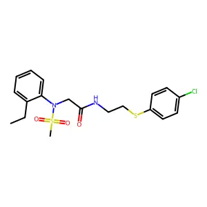 N-[2-(4-chlorophenyl)sulfanylethyl]-2-(2-ethyl-N-methylsulfonylanilino)acetamide structure