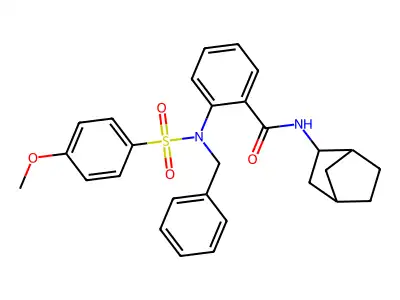 2-[benzyl-(4-methoxyphenyl)sulfonylamino]-N-(3-bicyclo[2.2.1]heptanyl)benzamide structure