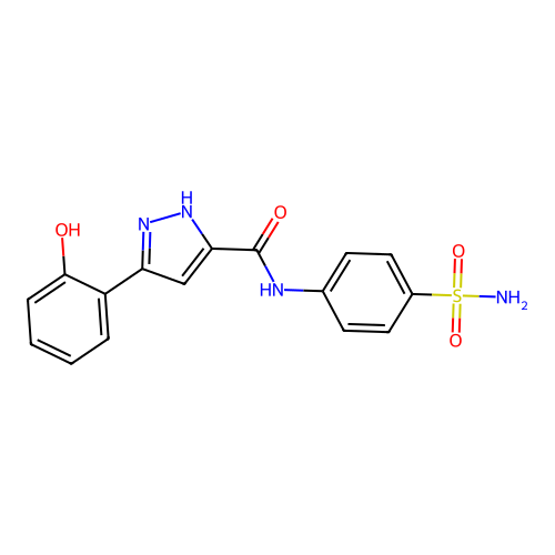 5-(2-hydroxyphenyl)-N-(4-sulfamoylphenyl)-1H-pyrazole-3-carboxamide structure