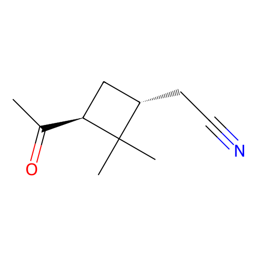 2-[(1R,3S)-3-acetyl-2,2-dimethylcyclobutyl]acetonitrile structure