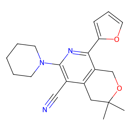 8-(furan-2-yl)-3,3-dimethyl-6-(piperidin-1-yl)-3,4-dihydro-1H-pyrano[3,4-c]pyridine-5-carbonitrile structure