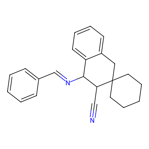 1-(benzylideneamino)spiro[2,4-dihydro-1H-naphthalene-3,1'-cyclohexane]-2-carbonitrile structure