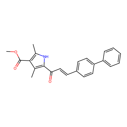 (E)-methyl 5-(3-([1,1'-biphenyl]-4-yl)acryloyl)-2,4-dimethyl-1H-pyrrole-3-carboxylate structure