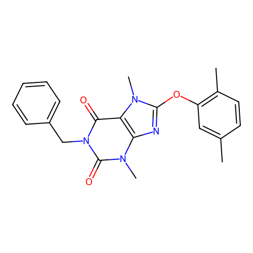 1-benzyl-8-(2,5-dimethylphenoxy)-3,7-dimethyl-3,7-dihydro-1H-purine-2,6-dione structure