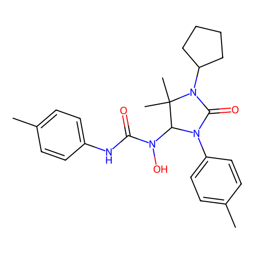 1-[1-cyclopentyl-5,5-dimethyl-3-(4-methylphenyl)-2-oxoimidazolidin-4-yl]-1-hydroxy-3-(4-methylphenyl)urea structure