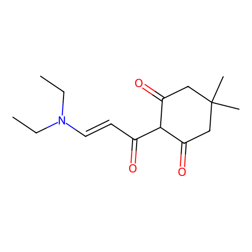 (E)-2-(3-(diethylamino)acryloyl)-5,5-dimethylcyclohexane-1,3-dione structure