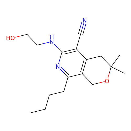 8-butyl-6-[(2-hydroxyethyl)amino]-3,3-dimethyl-3,4-dihydro-1H-pyrano[3,4-c]pyridine-5-carbonitrile structure