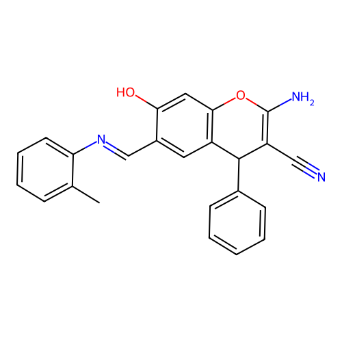 (6Z)-2-amino-6-[(2-methylanilino)methylidene]-7-oxo-4-phenyl-4H-chromene-3-carbonitrile structure