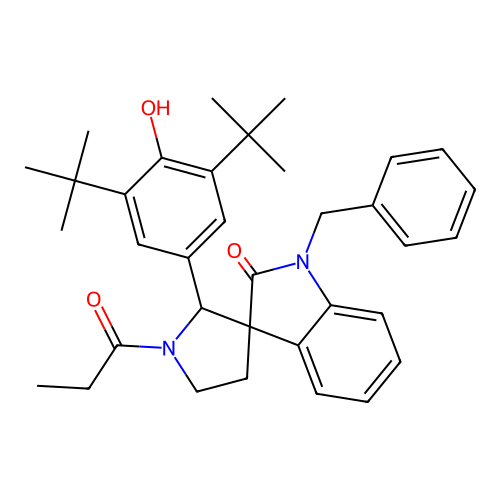 1-benzyl-2'-(3,5-di-tert-butyl-4-hydroxyphenyl)-1'-propanoylspiro[indole-3,3'-pyrrolidin]-2(1H)-one structure