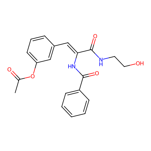 (Z)-3-(2-benzamido-3-((2-hydroxyethyl)amino)-3-oxoprop-1-en-1-yl)phenyl acetate structure