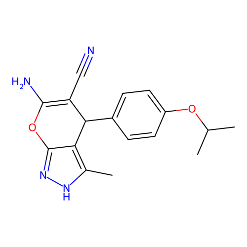 6-amino-3-methyl-4-[4-(methylethoxy)phenyl]-4H-pyrano[2,3-c]pyrazole-5-carboni trile structure