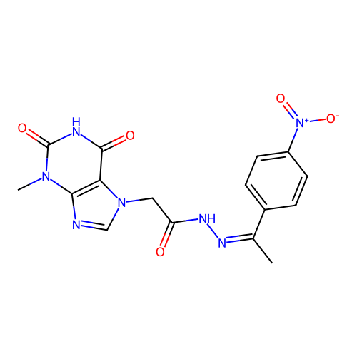 2-(3-methyl-2,6-dioxopurin-7-yl)-N-[(Z)-1-(4-nitrophenyl)ethylideneamino]acetamide structure