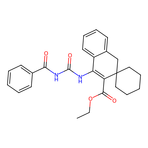 Ethyl 1-(benzoylcarbamoylamino)spiro[4H-naphthalene-3,1'-cyclohexane]-2-carboxylate structure