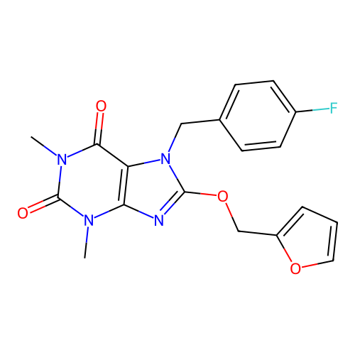 7-(4-fluorobenzyl)-8-(furan-2-ylmethoxy)-1,3-dimethyl-1H-purine-2,6(3H,7H)-dione structure