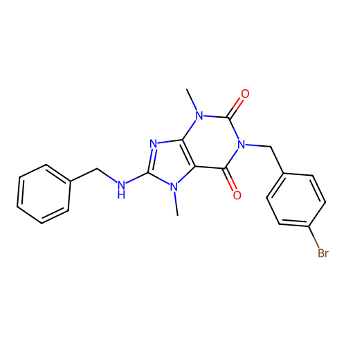 8-(benzylamino)-1-(4-bromobenzyl)-3,7-dimethyl-1H-purine-2,6(3H,7H)-dione structure