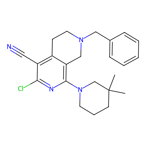 7-benzyl-3-chloro-1-(3,3-dimethylpiperidin-1-yl)-5,6,7,8-tetrahydro-2,7-naphthyridine-4-carbonitrile structure