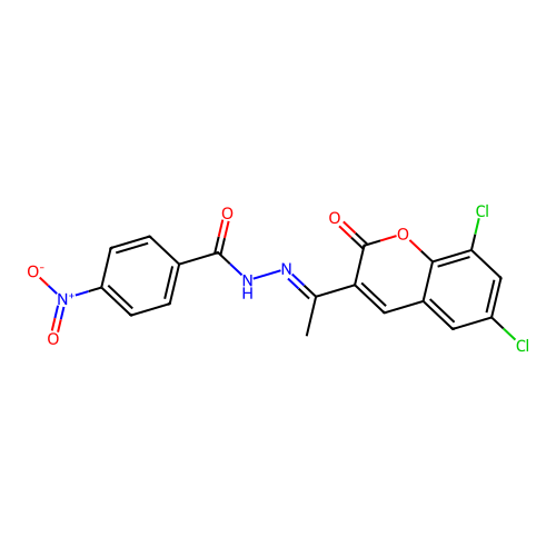 N'-[(1E)-1-(6,8-dichloro-2-oxo-2H-chromen-3-yl)ethylidene]-4-nitrobenzohydrazide structure