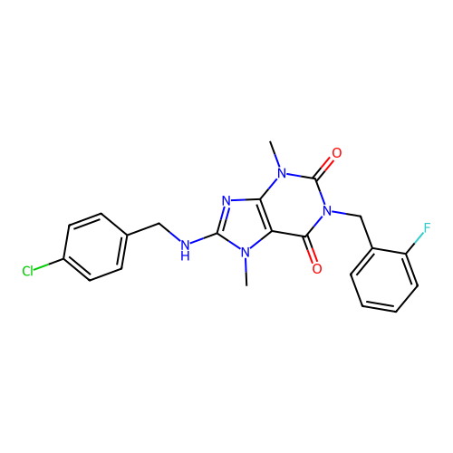 8-((4-chlorobenzyl)amino)-1-(2-fluorobenzyl)-3,7-dimethyl-1H-purine-2,6(3H,7H)-dione structure